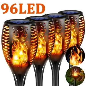 96 LED Solar Torch Lights Waterproof Flickering Flame Garden Lawn Patio Lamp 2Pk
