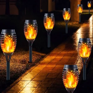 8X Flame Effect Solar Outdoor Lights Stake Garden Path Flickering LED Torch Lamp