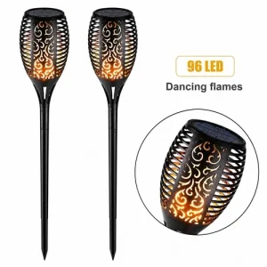 2x Solar LED Flame Torch Lights Waterproof Flickering Garden Outdoor Lamps 78cm